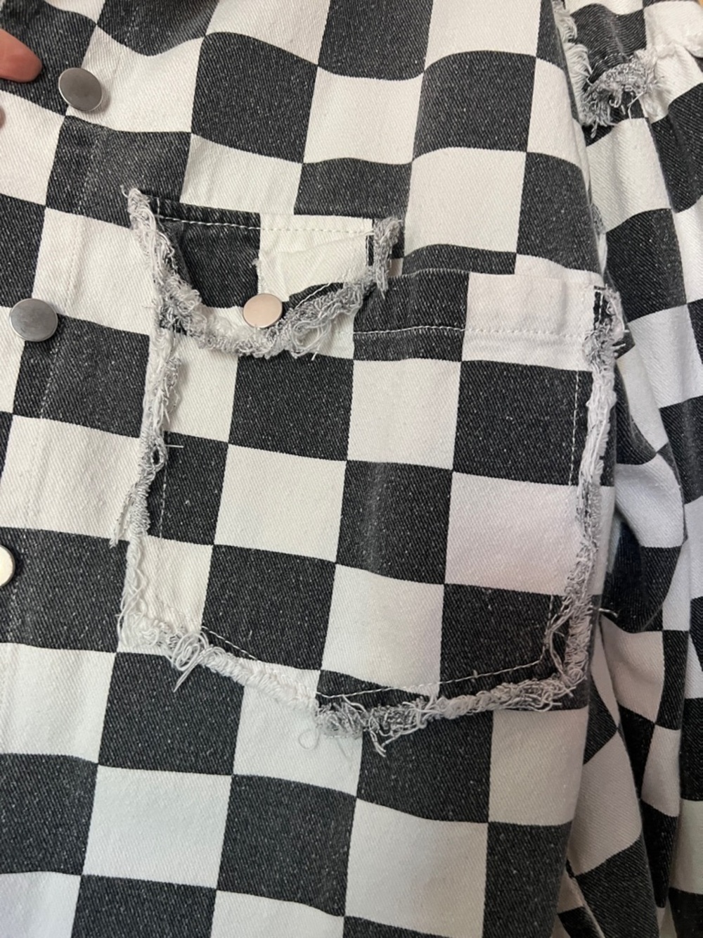 Checkerboard Black & White Distressed Jacket - Women - Picture 2 of 5